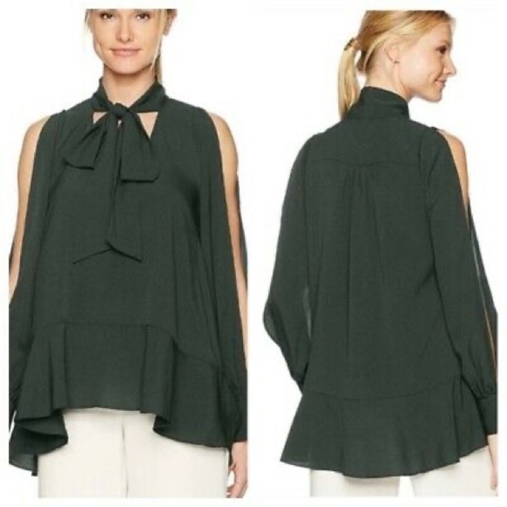 FRENCH CONNECTION INK GREEN BOW BLOUSE NWT SZ XS